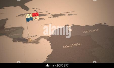 Drapeau sur la carte de Panama. Carte d'époque et drapeau de l'Amérique centrale, Caraïbes pays de la série 3D Rendering Banque D'Images