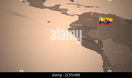 Drapeau sur la carte du Pérou. Carte d'époque et drapeau des pays d'Amérique du Sud rendu 3D Banque D'Images