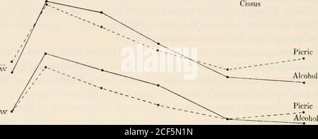 . Publication de la Carnegie institution of Washington. Farkinsonia PicricAloudalcool PicricAloudalcool 5.6h4.8?4.0?3.2-2.4-1.6- .8 Vtxw. » 9 10 11 12 1 2 3 4 5 6 7 f&lt ; 9 Fig. 19.—comparaison de la méthode de l'acide picrique pour la mesure de l'estomac avec la méthode de l'alcool absolu. Ex. X r. / --??•?• i j,j ex. XVII 2.4 /^ • l.G y/ V No, 2 ?t. ? -8 ;^1    ---.^...^.^-.-^.DRSC^ T E St. -.:W 4.S ex. XVI - 90 n ? .?.i.-;2.4 •? ^ St. • -.LOL.rt ??. T• E -.0.5 ..s 0 K St..20 3.2 ex. XIV .15 -2.1 ?,10 i,&lt; • ...?•?. • ?? . ,, St. M .8 ?.00-0.0 ^— ! . 1 ! ] 1 , , 10 11 12 1 Fig. 20.—graphiques pour l'openin stomatal Banque D'Images