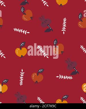 Motif automnal sans couture avec pommes et fruits grenade illustration vectorielle. Illustration de Vecteur