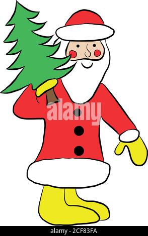 Père Noël avec arbre de Noël sur fond blanc. Illustration vectorielle pour carte de noël rétro. Illustration de Vecteur