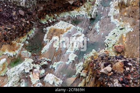 Vue rapprochée des sédiments sur les roches de Riotinto, Huelva Banque D'Images