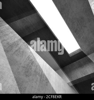 Arrière-plan sombre abstrait, structures en béton intersectées. Illustration numérique carrée avec effet de double exposition, illustration de rendu 3d Banque D'Images
