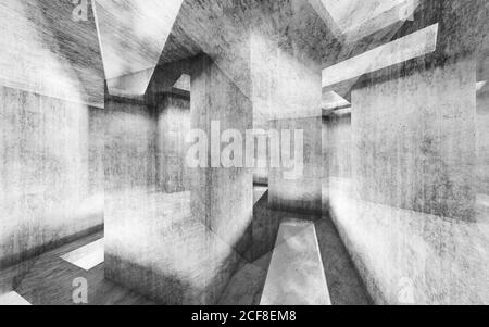 Arrière-plan concret abstrait, structures intersectées, illustration numérique de médias mixtes avec effet de double exposition, illustration de rendu 3d Banque D'Images