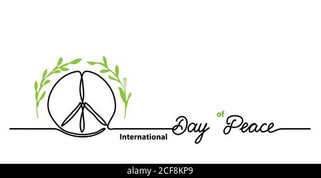 Journée internationale de la paix contexte simple. Un arrière-plan de dessin de ligne continue avec lettrage et signe de paix rond Illustration de Vecteur