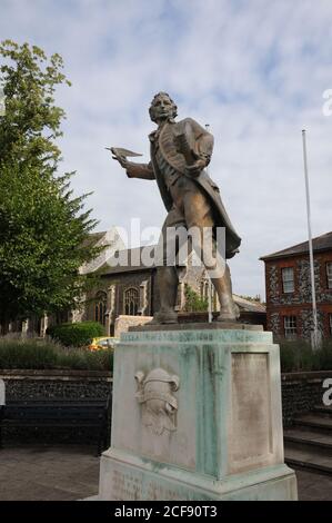 Statue de Thomas Paine, Thetford, Norfolk. Thomas Paine fut l'un des grands champions de la démocratie et l'une des plus grandes figures politiques de son époque. Banque D'Images