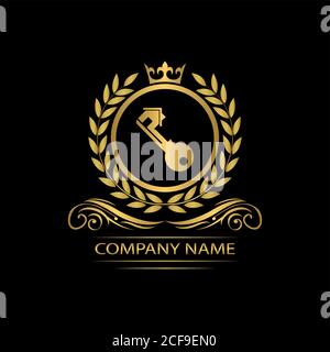 louer maison logo modèle luxe royal vecteur vente maison société emblème décoratif avec couronne Illustration de Vecteur