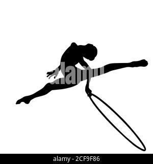 fille de gymnastique artistique avec silhouette noire de cerceau Banque D'Images
