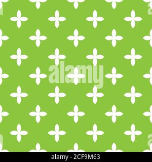 Vecteur abstrait mosaïque de motif sans couture de quatre feuilles blanches fleurs en diagonale sur fond vert. Papier peint plat simple au design naturel. Illustration de Vecteur