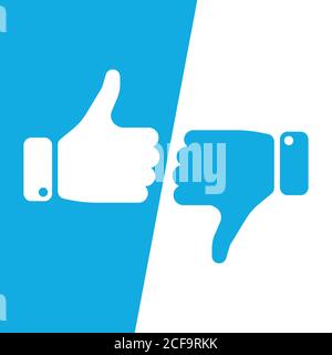 Votez l'icône de pouce vers le haut dans les champs bleus et blancs inversés. Faites un choix, oui ou non, aimez-le ou détestez-le, comme ou n'aiment pas la victoire ou la perte. Illustration vectorielle. Illustration de Vecteur