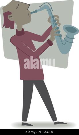 Illustration de style rétro d'un homme jouant le saxophone. Illustration de Vecteur