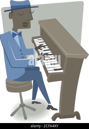 Illustration de style rétro d'un homme jouant du piano. Illustration de Vecteur