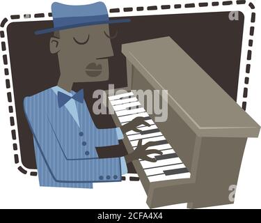 Illustration de style rétro d'un homme jouant du piano. Illustration de Vecteur