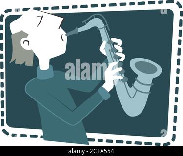 Illustration de style rétro d'un homme jouant le saxophone. Illustration de Vecteur