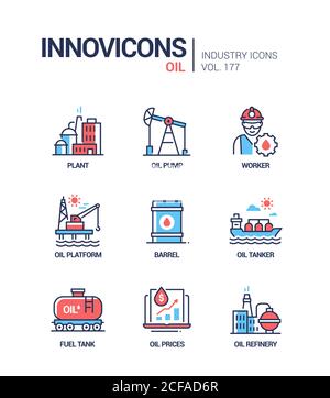Industrie pétrolière - jeu d'icônes de style de conception de ligne Illustration de Vecteur