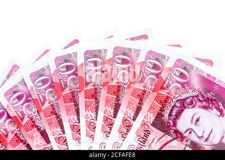 Un fan de 50 livres sterling en studio Banque D'Images