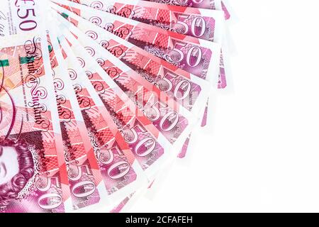 Un fan de 50 livres sterling en studio Banque D'Images
