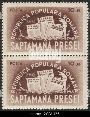 Timbre de la Republica Populara Romana. Timbre historique de la Republica Populara Romana. Collection de timbres Republica Populara Romana. Banque D'Images