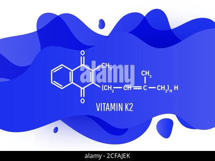 Formule chimique structurale de vitamine K2 avec gradient de liquide bleu forme avec espace de copie sur fond blanc Illustration de Vecteur