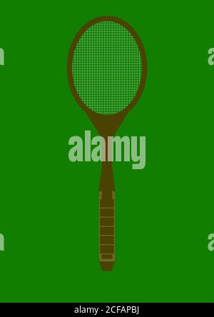 Raquette pour jouer au tennis sur fond vert. Illustration de Vecteur