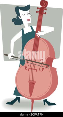 Illustration de style rétro d'une femme jouant de la double basse. Illustration de Vecteur