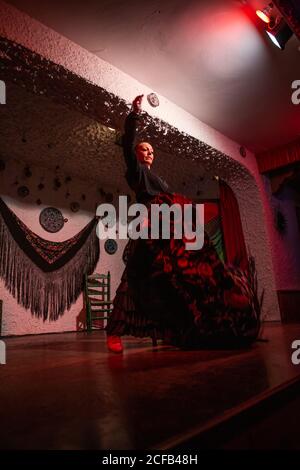 Danseuse en costume de flamenco debout en posture de danse Banque D'Images