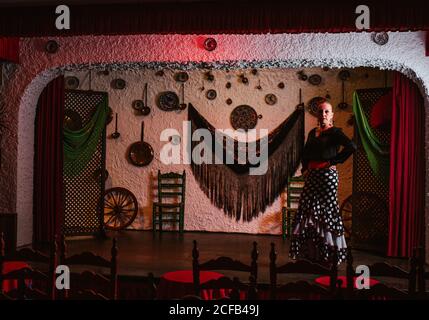 Danseuse en costume de flamenco debout en posture de danse Banque D'Images