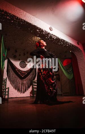 Danseuse en costume de flamenco debout en posture de danse Banque D'Images