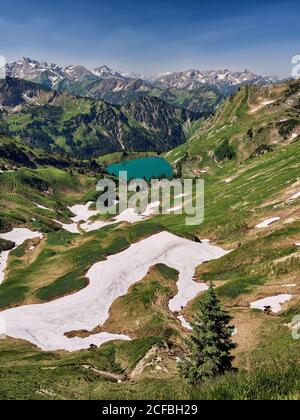 Markt Oberstdorf, Oberallgäu, Schwaben (Bavière), État libre de Bavière, Allemagne, haute-Allgaeu, Allgäu, Seealpsee, Hintere Seealpe, Nebelhorn, Banque D'Images