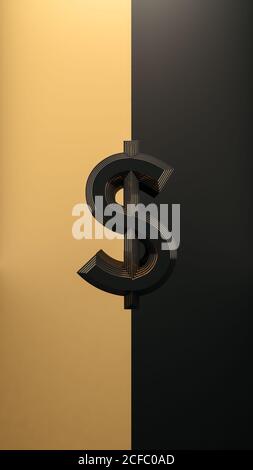 Symbole dollar monétaire. Concept d'argent sur fond noir et or Banque D'Images