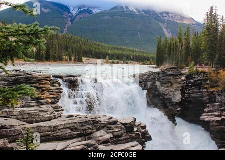 Le Canada, l'Alberta, Parc National de Jasper, Jasper, promenade des Glaciers, chutes d'Athabasca Banque D'Images