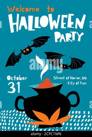 Vector Bienvenue à Halloween affiche de fête dans le style de dessin animé plat Illustration de Vecteur