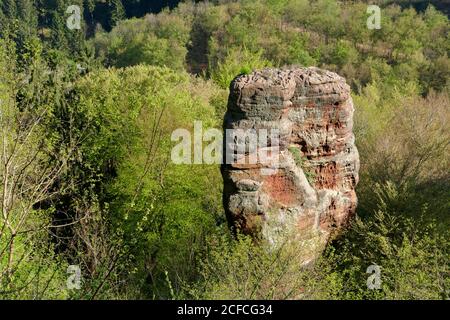 Tour ronde (36 m), boucles de rêve Saar-Hunsrück, Kasteler Felsenpfad, Kastel-Staadt, Vallée de la Sarre, Rhénanie-Palatinat, Banque D'Images