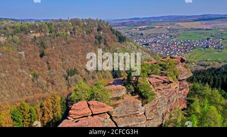 Altfels, Dream boucles Saar-Hunsrück, Kasteler Felsenpfad, Kastel-Staadt, Saartal, Rhénanie-Palatinat, Banque D'Images