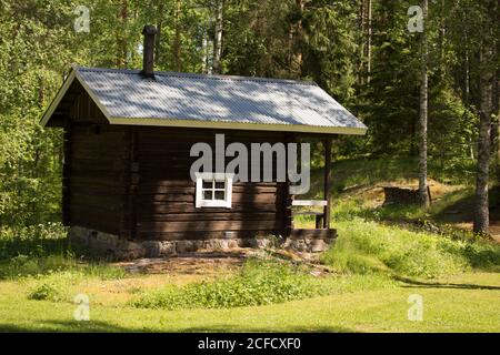 Sauna fumé, milieu de la forêt, campagne, Finlande Banque D'Images