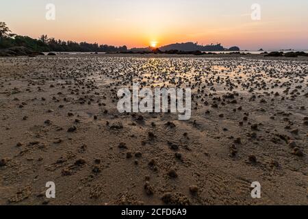 Plage à marée basse à Buffalo Bay (Ao Khao Kwai) au coucher du soleil, Koh Phayam. Thaïlande Banque D'Images