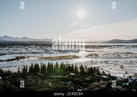 Vue sur le parc national de Thingvellir, Islande Banque D'Images