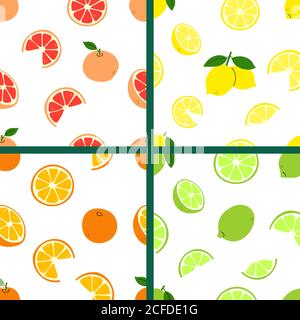 Collection d'agrumes. Citron, lime, orange, pamplemousse. Fond de fruit, papier peint. Vitamine C. ensemble vectoriel de motifs clairs et modernes sans couture Illustration de Vecteur