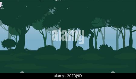 Arrière-plan de la forêt vectorielle. Arbres, buissons et épaississants sous forme de silhouettes. Vecteur, isolé Illustration de Vecteur