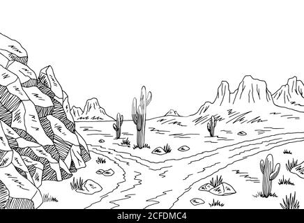 Prairie Road Graphic noir blanc paysage dessin illustration vecteur Illustration de Vecteur