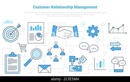 concept de gestion de la relation client crm avec bannière de modèle de jeu d'icônes style bleu moderne Illustration de Vecteur