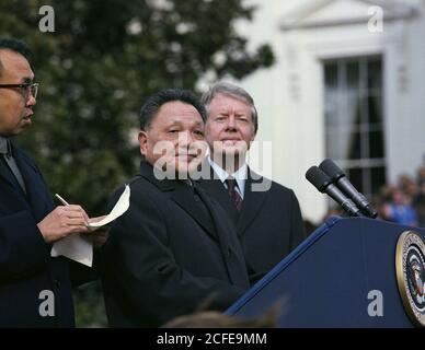 Deng Xiaoping et Jimmy carter à la cérémonie d'arrivée du vice-premier ministre de la Chine. CA. 01/29/1979 Banque D'Images