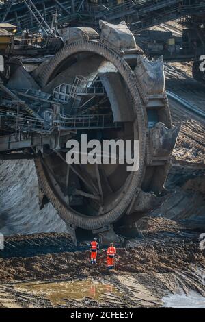 19 janvier 2019, Juechen, Rhénanie-du-Nord-Westphalie, Allemagne - Pelle hydraulique à roue à godets dans la mine de lignite RWE Garzweiler, Rheinisches Braunkohlerevier Banque D'Images