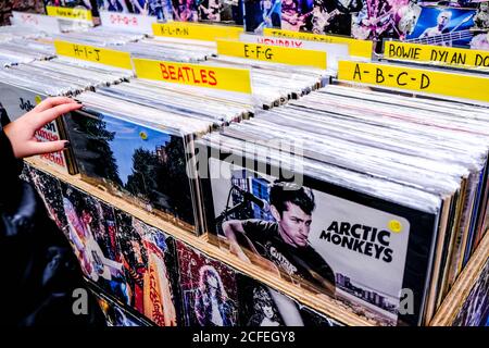 Collection de Vintage long Playing Records Camden Market Londres, Royaume-Uni sans personne Banque D'Images