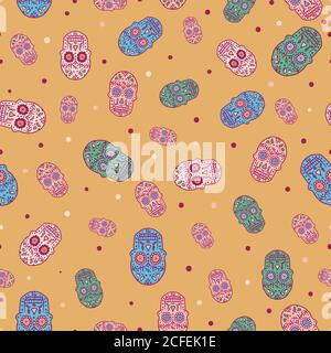 motifs vectoriels sans couture en forme de crânes de sucre colorés Illustration de Vecteur