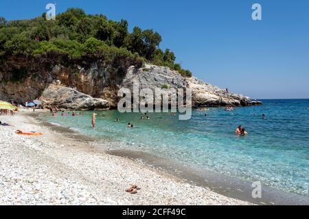 Pélion, plage de Damouchari, Grèce - août 11 2020 : plage pittoresque de Damouchari à Pélion en Grèce Banque D'Images