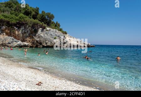 Pélion, plage de Damouchari, Grèce - août 11 2020 : plage pittoresque de Damouchari à Pélion en Grèce Banque D'Images