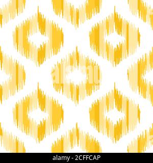 Motif géométrique sans couture, basé sur le style du tissu Ikat. Illustration vectorielle. Formes de l'ogee jaune sur fond blanc. Illustration de Vecteur
