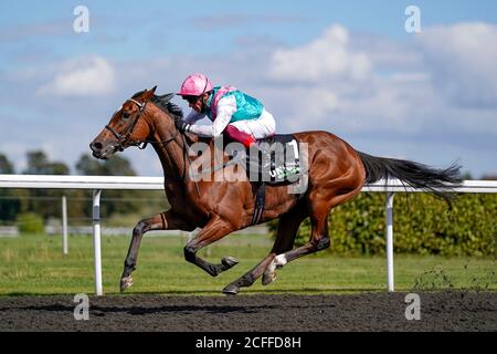 Enable, monté par Frankie Dettori, remporte les piquets Unibet de septembre à l'hippodrome de Kempton Park. Banque D'Images