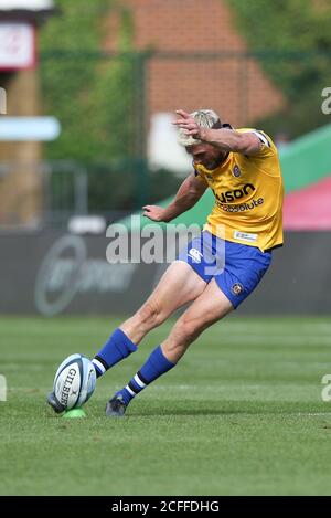 Twickenham, Royaume-Uni. Le 05septembre 2020. Rhys Priestland of Bath Rugby a fait une pénalité pour obtenir le score 13-23 lors du match de rugby Gallagher Premiership entre Harlequins et Bath Rugby à Twickenham Stoop, Twickenham, Angleterre, le 5 septembre 2020. Photo de Ken Sparks. Utilisation éditoriale uniquement, licence requise pour une utilisation commerciale. Aucune utilisation dans les Paris, les jeux ou les publications d'un seul club/ligue/joueur. Crédit : UK Sports pics Ltd/Alay Live News Banque D'Images